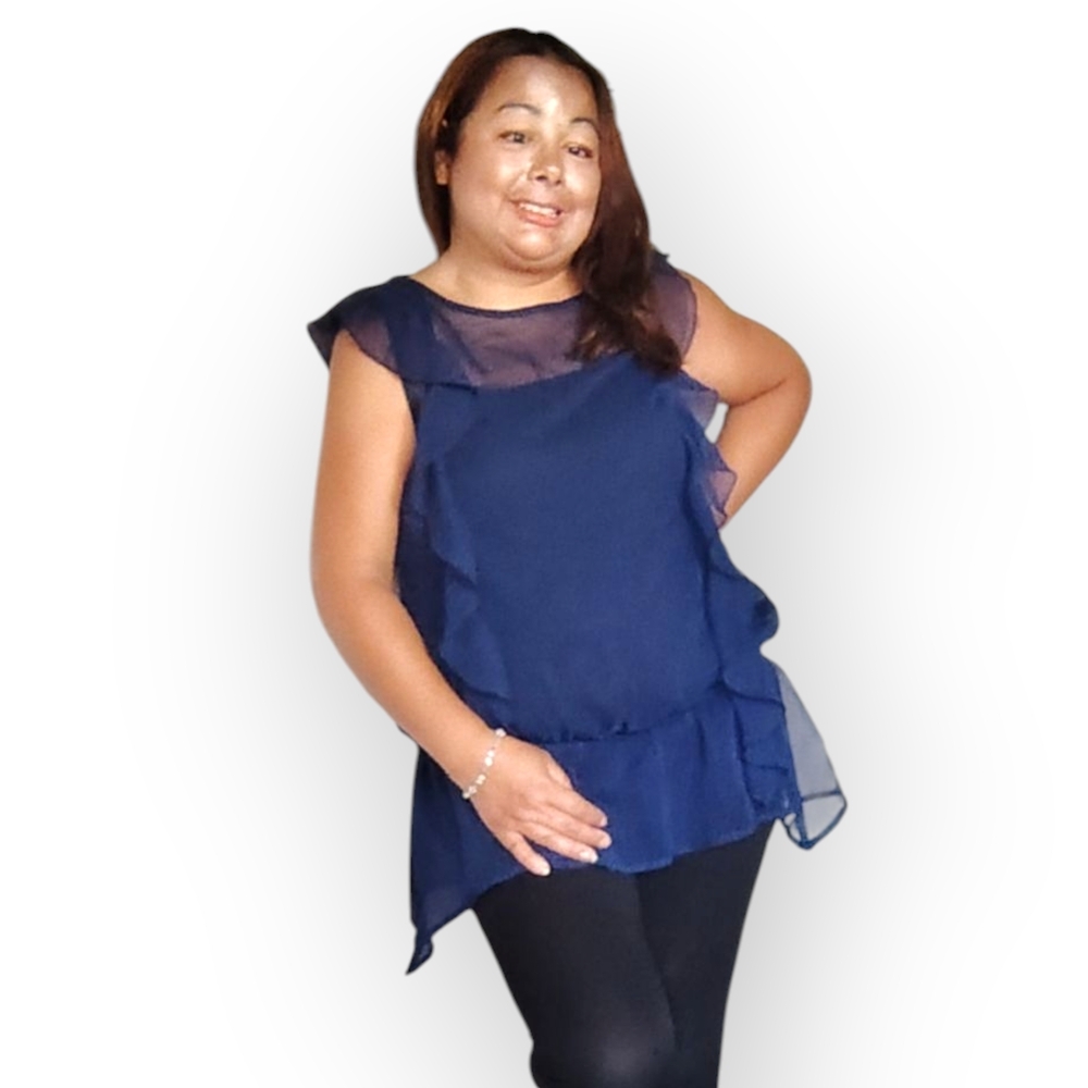 Jonathan Martin Navy Ruffle Blouse - Picture 5 of 16